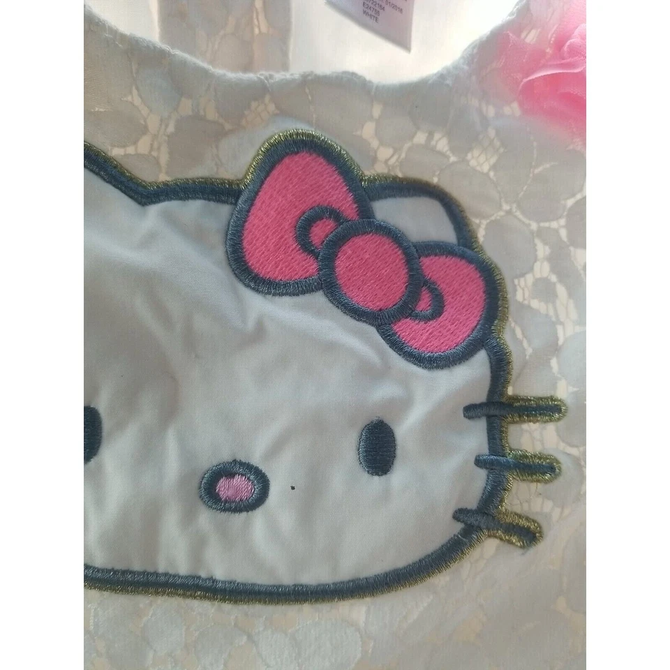 Vestido Hello Kitty Blanco Patrón Floral Talla 6 Abotonado en la Espalda Foto 4 de 4