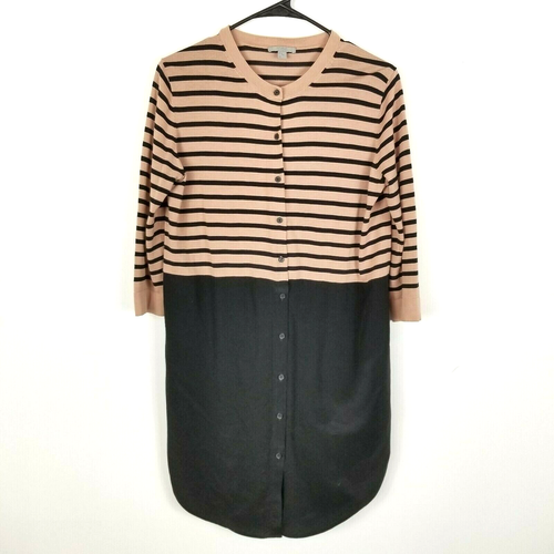 COS Womens Black Beige Long Sleeve Crew Neck Button Front Cardigan Tunic XS