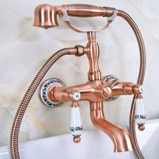 Antique Red Copper Brass Clawfoot Bath Tub Faucet Shower Mixer Tap Set sna331