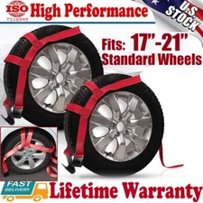 Adjustable Heavy Duty Car Tire Tow Dolly Straps Basket Strap Wheel Net Flat Hook