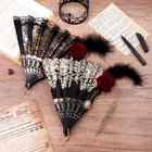Retro Black Feather Rose Spanish Folding Fans Party Fancy Costume Lace Hand Fan