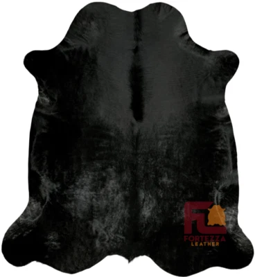 FORTEZZAOUTLET Cowhide Rug Solid Black | Premium Quality | Large 6' x 6'- 7'