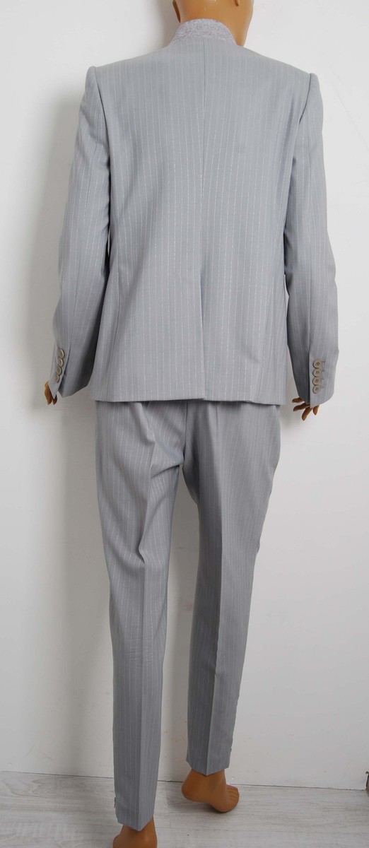 Stella McCartney Women Gray Pant 100% Wool Striped Suit