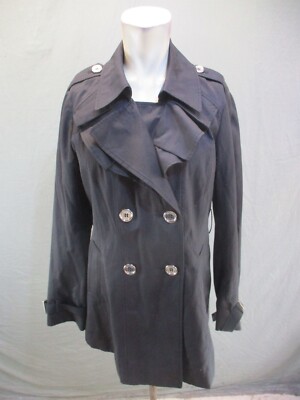 NWT EXPRESS Size M Womens Ruffle Lapel Collar Double Breasted Trench Coat  315