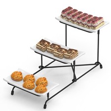 Plastic Serving Tray Dessert Display Stand Dinnerware Rack Platters Metal Stand