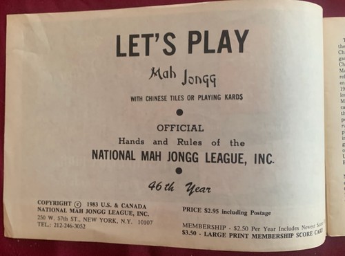 Libro de instrucciones del juego de la Liga Nacional Mah Jong 1983-1984 American Tile Games - Imagen 2 de 3