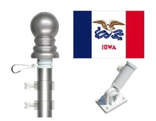 Iowa 3'x5' Polyester Flag & Spinner Flagpole Set w/Adjustable Bracket
