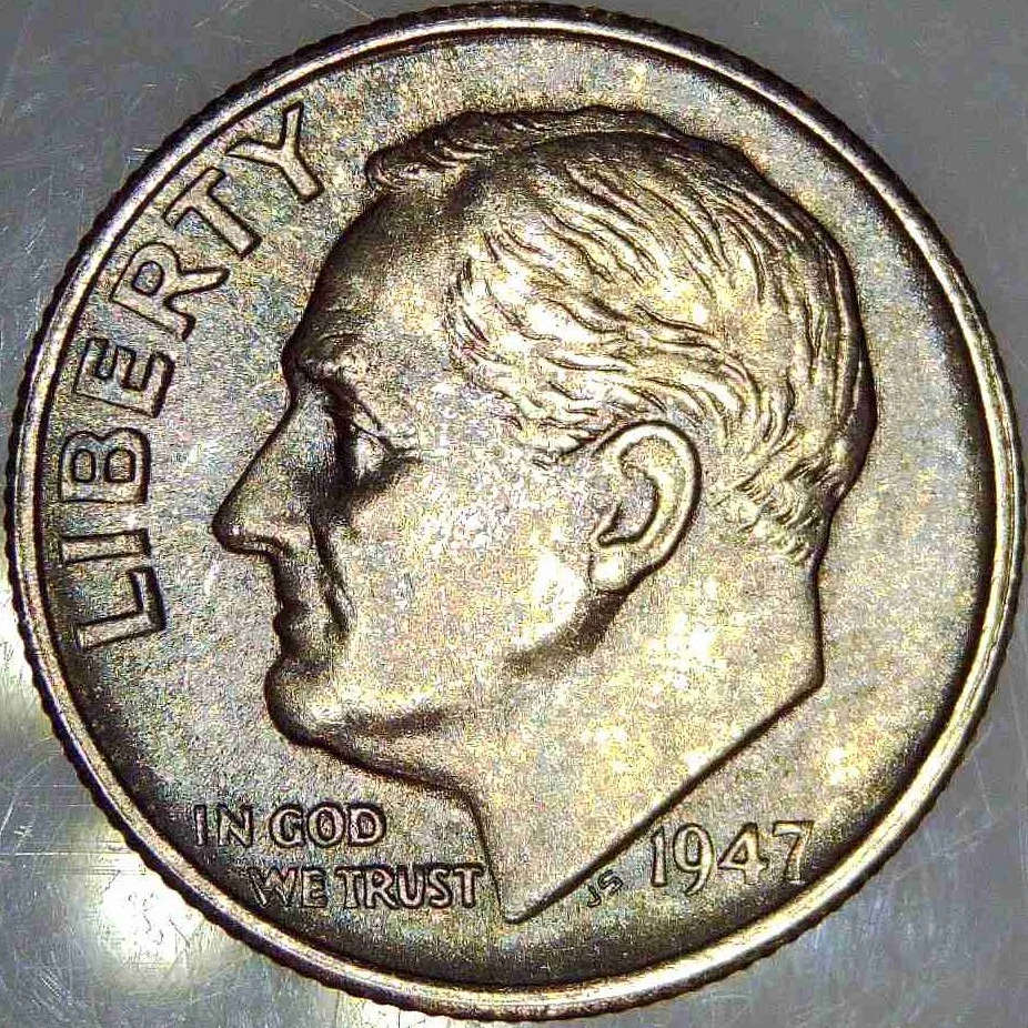 1947S Silver Roosevelt Dime— Beautiful Toning Great Color - See Video! - Image 2 of 4