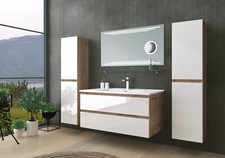 Badmöbel Set Eiche Weiß Badezimmermöbel Waschtisch Kosmetik Spiegel 60 90 120 cm