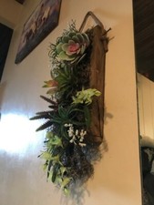 NEW Handmade Wall Hanging Rustic Artificial Succulent Flower Planter Signed USA