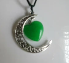 Vtg Pendant Crescent Moon Apple Green Jade Grade A Heart Good Luck RARE