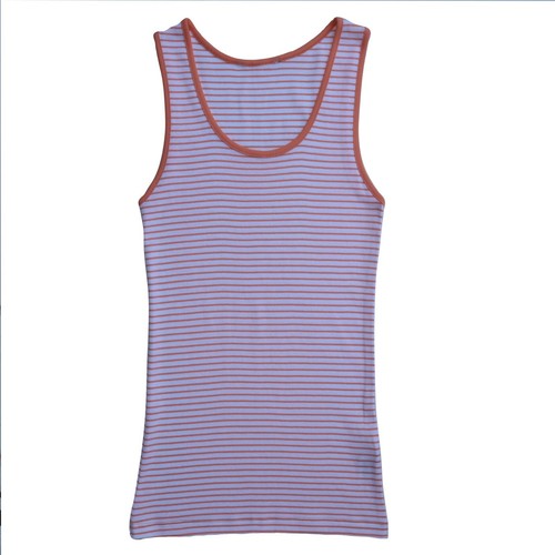 Ladies Ex M&S New Tank Sleeveless Thick 100% Cotton Rich Striped Fitted Vest 313 - Picture 10 of 10