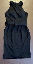 Betsy & Adam Women’s Belted Halter Sheath, Little Black Dress 