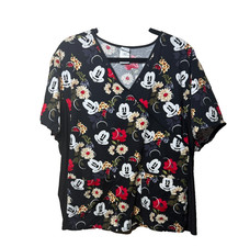 Disney Mickey Mouse black red nurse scrub top plus size pockets stretch Size 3X