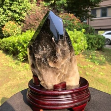 7.37LB  Natural Smoky Quartz Crystal Mineral Specimen Reiki Healing+Stand