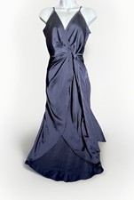 Shein Wrap Dress Navy Size L Satin Floaty Packable Spaghetti Straps New NWOT