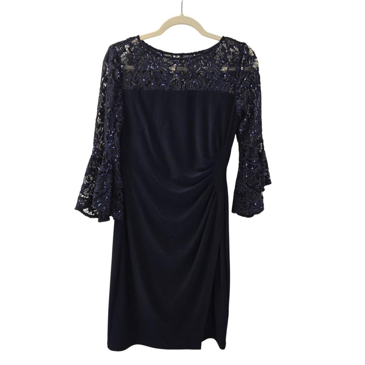 chinese dress ladies LAUREN RALPH LAUREN Women's Lace Yoke Bell Sleeve Cocktail Dress Navy Size  12 at Amazon Women's Clothing store