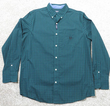 NEW MENS CHAPS EASY CARE DARK GREEN AND NAVY PLAID L/S CASUAL SHIRT MEDIUM