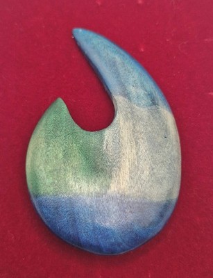 Große Holz Brosche Koru Stil blau grün Boho Statement Pin Kunsthandwerk Vintage