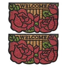Gold Coast Roses Welcome Panama Style Door Mat 16" x 25", 2 Pack