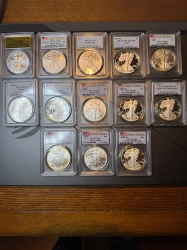 13 American Silver Eagles all in PCGS MS/PR 69/70 from 2005-2015-Beautiful Coins