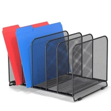 5 Sections Desk File Holder/Rack/Sorter Mesh Organizer Folder Metal Upright