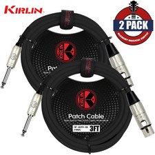 2-PACK Kirlin 3FT XLR Female to 1/4" Mono Plug Patch Cable MP-482 PR-03/BK