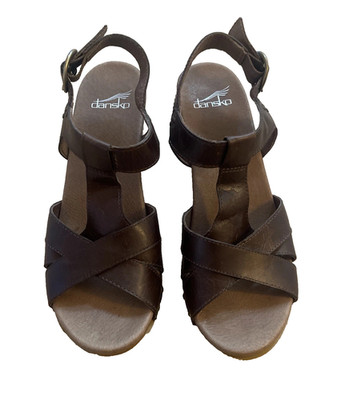 Dansko Daniela Slingback Chunky Sandals Sz 7.5 Brown Leather Shoes