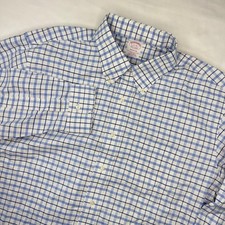 Brooks Brothers Madison Shirt Men's 17-34 Non Iron Button Down Blue White Check