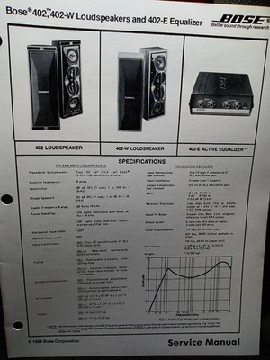 BOSE 402 402-E 402-W Speakers Equalizer Service Manual Original