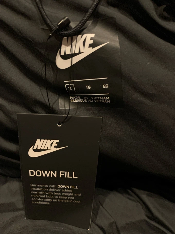 耐克男式羽绒填充 Puffer 夹克 Habanero XL 黑色/白色 9928889-121 全新! — 第 3/4 张图片