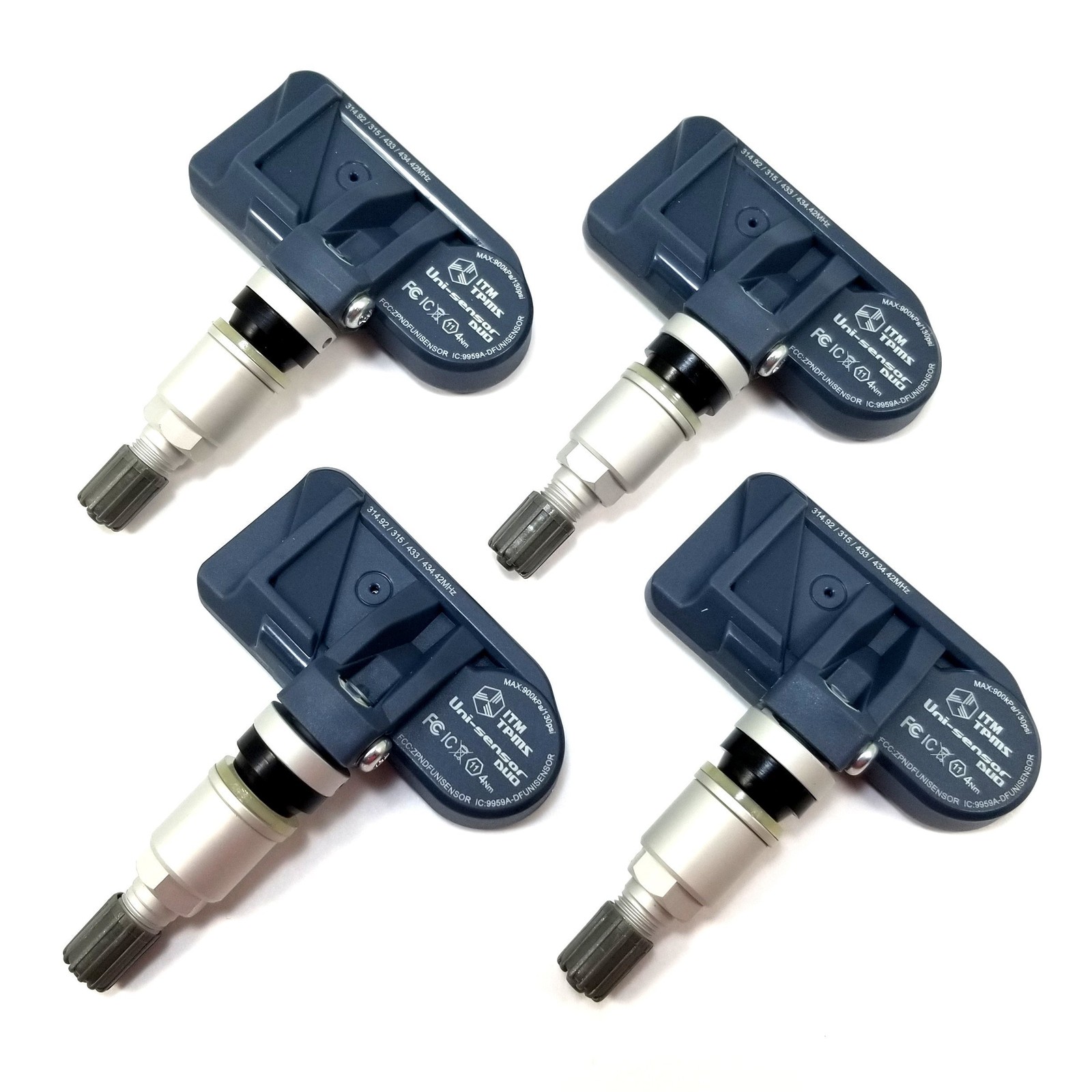4 Silver Metal Clamp-On ITM Uni-Sensors 433MHz TPMS for McLaren 570S 2019-2020