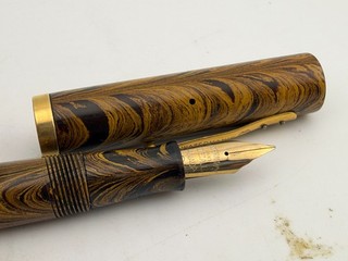 Rare Vintage Waterman's 52v Fountain Pen Olive Ripple Pattern 14ct Semi FLEX Nib