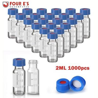 2mL Autosampler Vials 1000pcs, 9-425 Clear Glass vails Lab vials with Caps HPLC