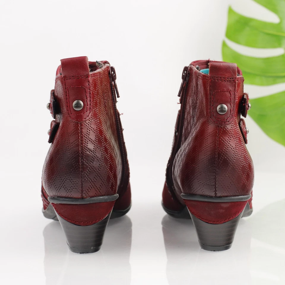 Bota Earth Feminina Esmeralda Tamanho 7.5 Alças de Couro Borgonha Salto Baixo Confortável - Imagem 4 de 4