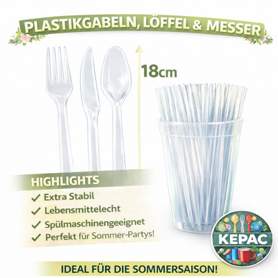Mehrwegbesteck Varianten, Gabeln, Messer, Löffel, glasklar, Plastik