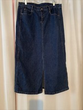 Women's Long Blue Denim Roper Jean Skirt With Front Slit L