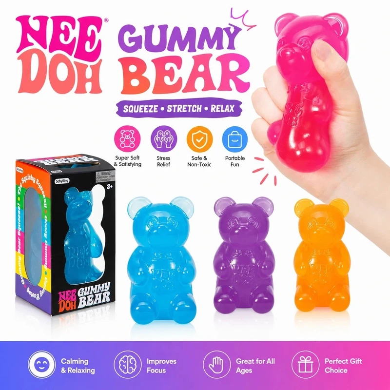 Needoh Gummy Bear Squishy Squeeze Sensory Fidget Toy Stress Relief AUTHENTIC