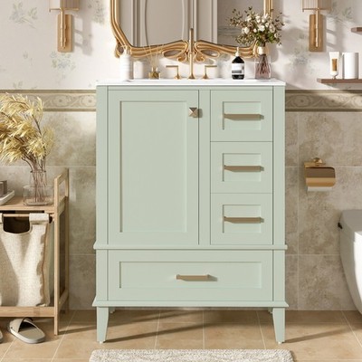 24.8'' Bathroom Vanity with Ceramic Sink,Freestanding Storage Cabinet w/Drawers