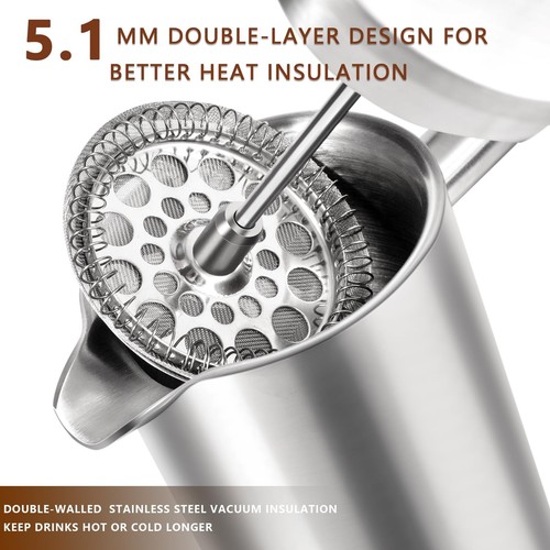 12 OZ French Press Coffee Maker Sturdy Insulated Full Stainless Steel Coffee ... - Picture 6 of 8