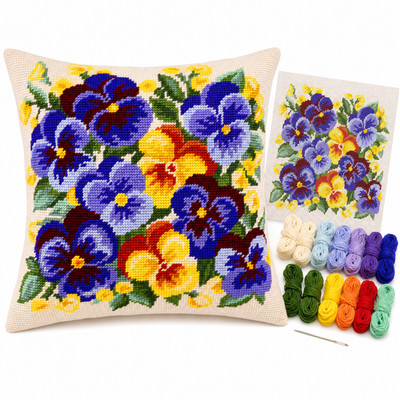DIY Cushion Needlepoint Kit half Cross Stitch Pillow Kit hand embroider 15 in