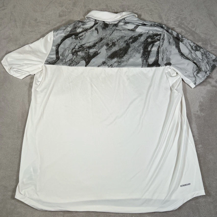 Camisa polo masculina Adidas Miami Hurricanes manga curta com zíper tamanho 2XL branca GG2897 - Imagem 2 de 4