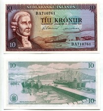 10 Kronur Island / Iceland 29.3.1961  unc  Signatur 33,  P. 42