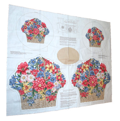 Vintage VIP Fabric Panel Spring Flower Basket & Pillow 
