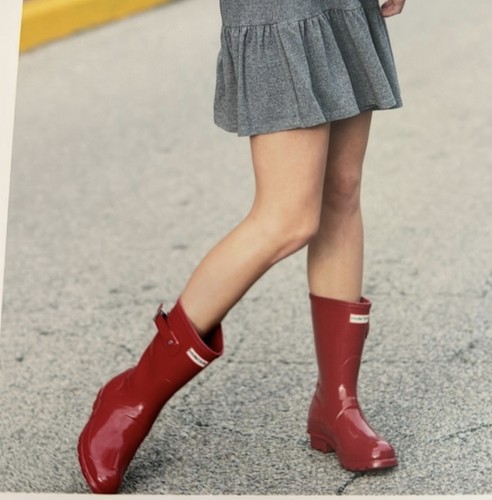 Botas de lluvia cortas Hunter originales para mujer rojas talla 37 6 botas de lluvia impermeables - Imagen 8 de 10