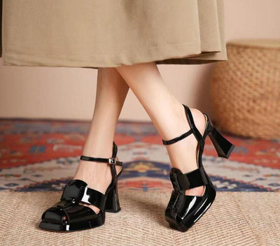 Patent Leather Hollow Out Sandals Women High Heels Ladies Summer Wedding Shoes