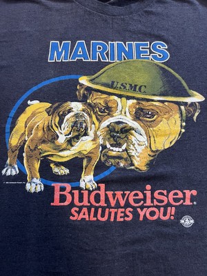 Vintage 1980s Budweiser “Budweiser Salutes You!” USMC Marines T