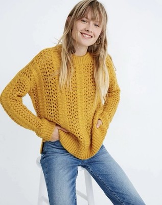 Madewell Windemere Golden Sunset Pointelle Pullover Sweater XS