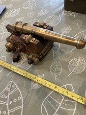 Hand Crafted Brass & Wood Table Top Desk Decorative Cannon