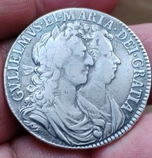 1689 William & Mary Half Crown Silver Coin. Very nice high grade coin.